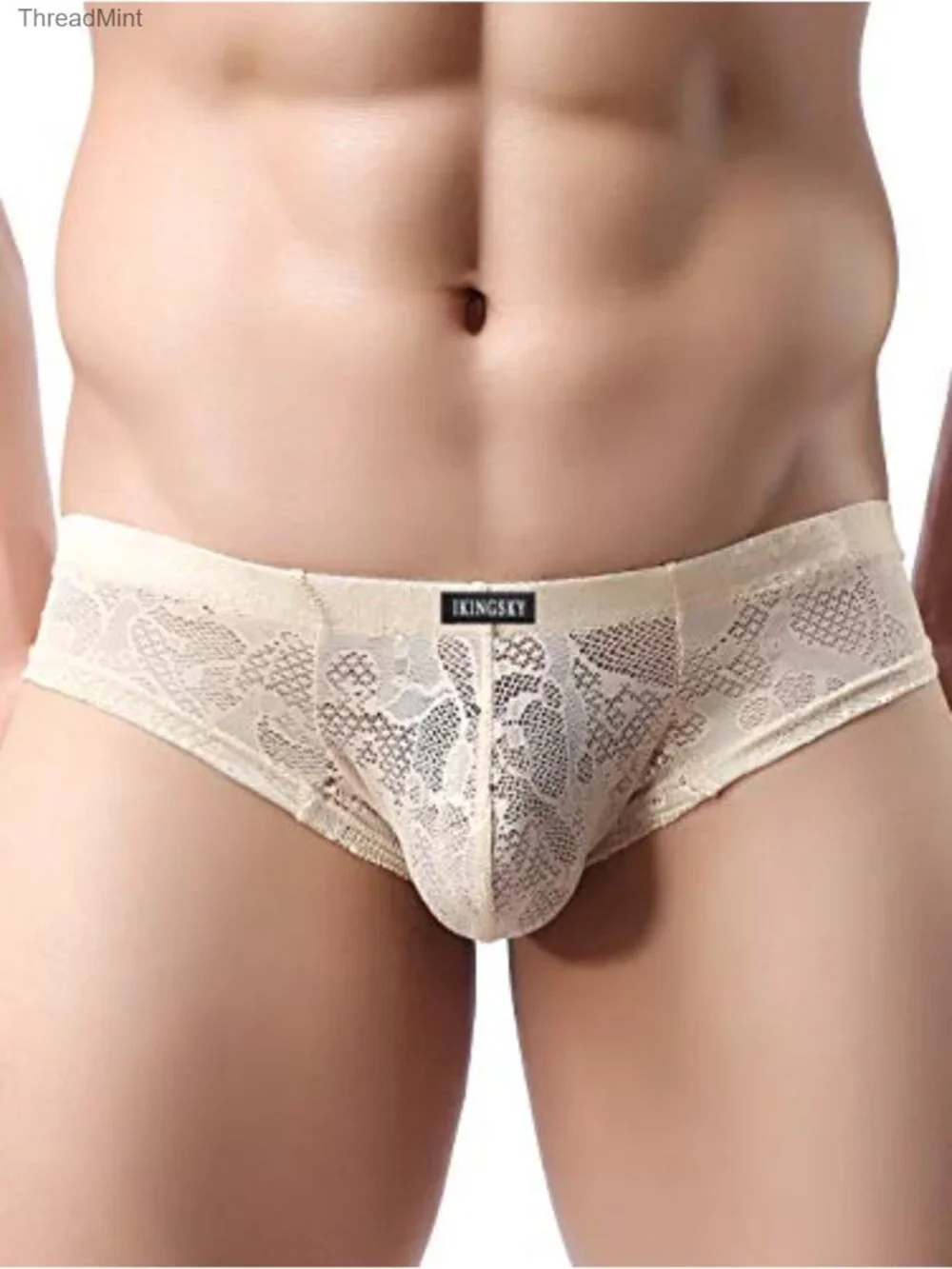 Men's Cheeky Thong Boxer Briefs Breathable Lace Panties Sexy Underwear